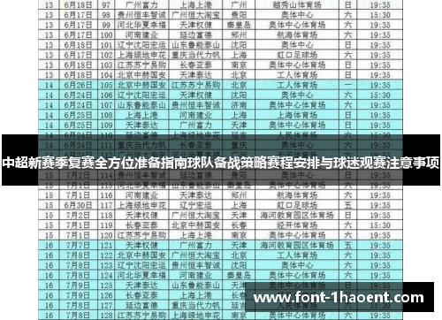 中超新赛季复赛全方位准备指南球队备战策略赛程安排与球迷观赛注意事项
